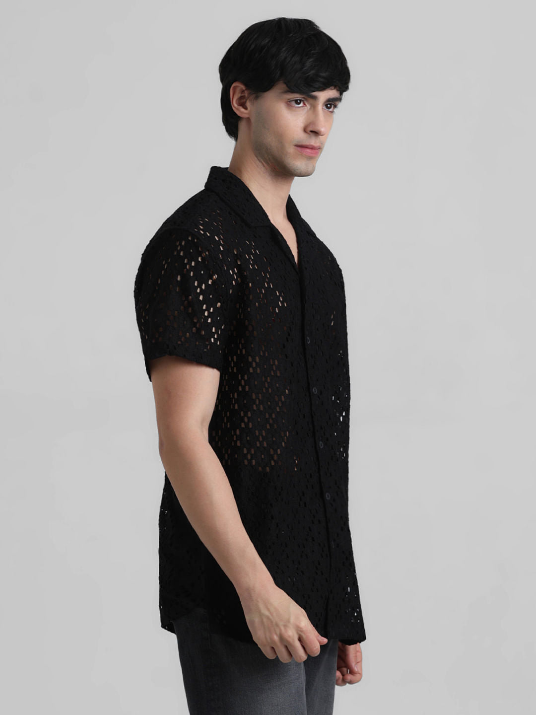 Black Cut-Out Short Sleeves Shirt