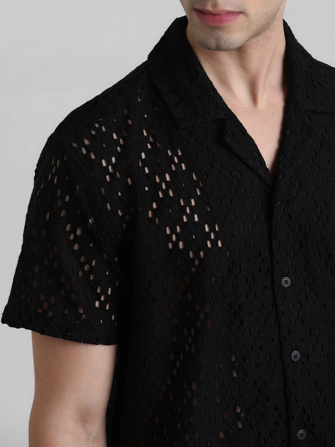 Black Cut-Out Short Sleeves Shirt