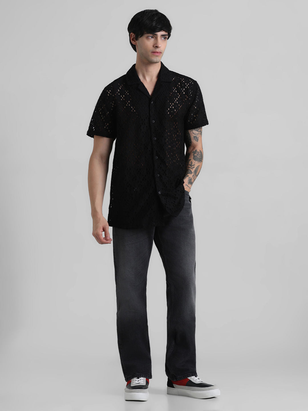 Black Cut-Out Short Sleeves Shirt