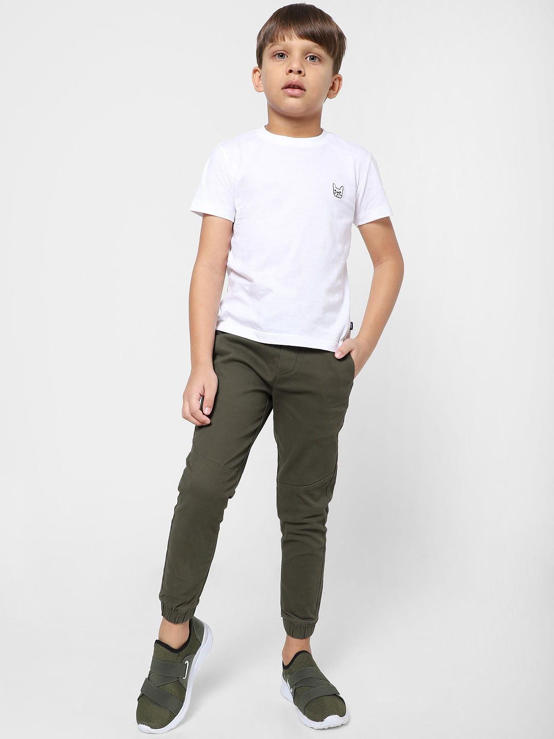 BOYS Dark Green Mid Rise Joggers