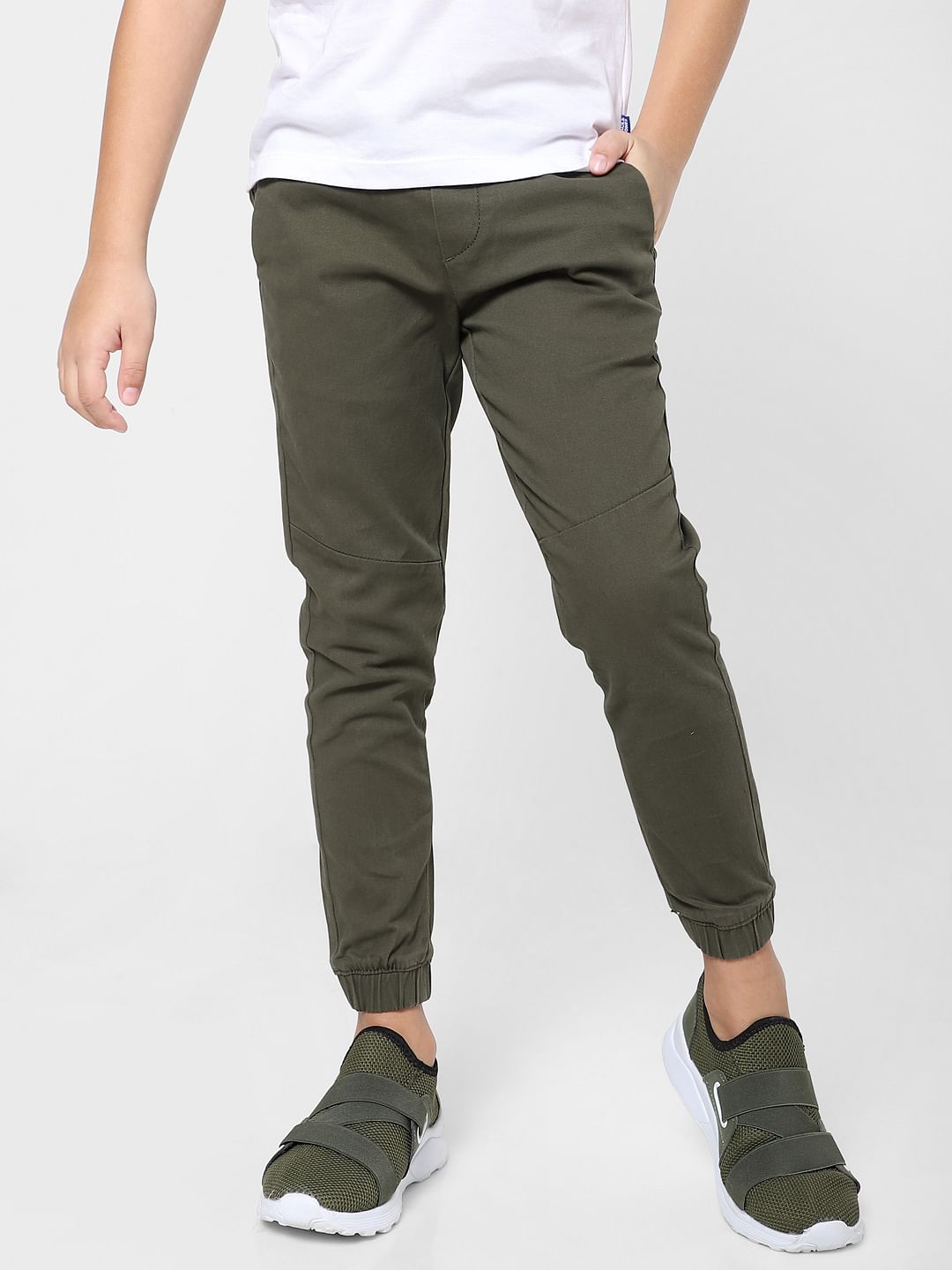 BOYS Dark Green Mid Rise Joggers