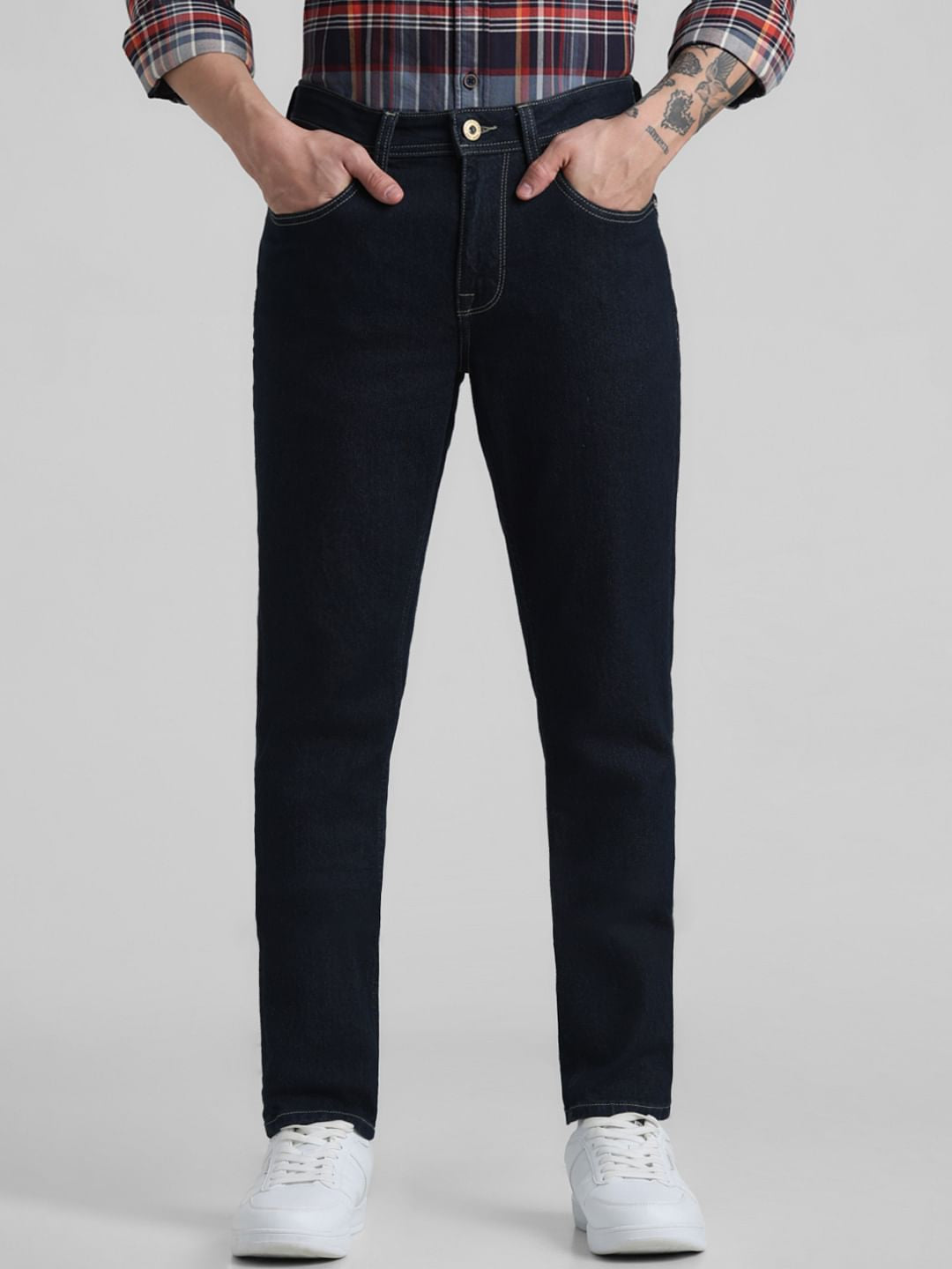 Dark Blue Mid Rise Clark Regular Fit Jeans - 28/30