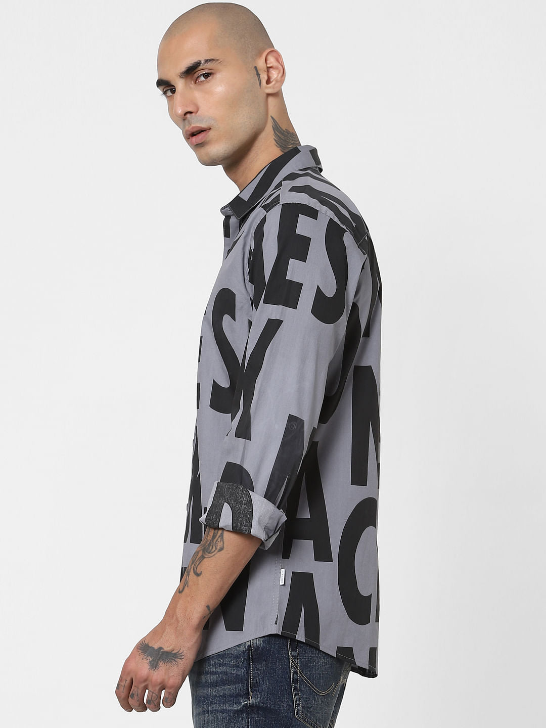 Grey All Over Print Full Sleeves Shirt