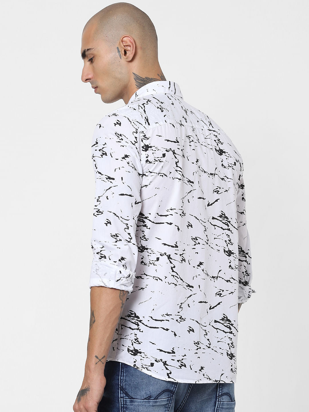 White Marble Effect Full Sleeves Shirt
