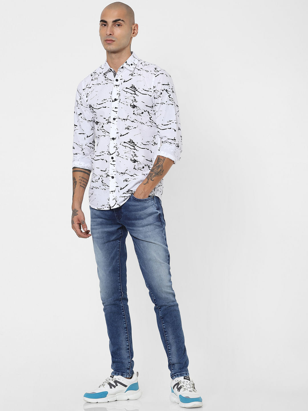 White Marble Effect Full Sleeves Shirt