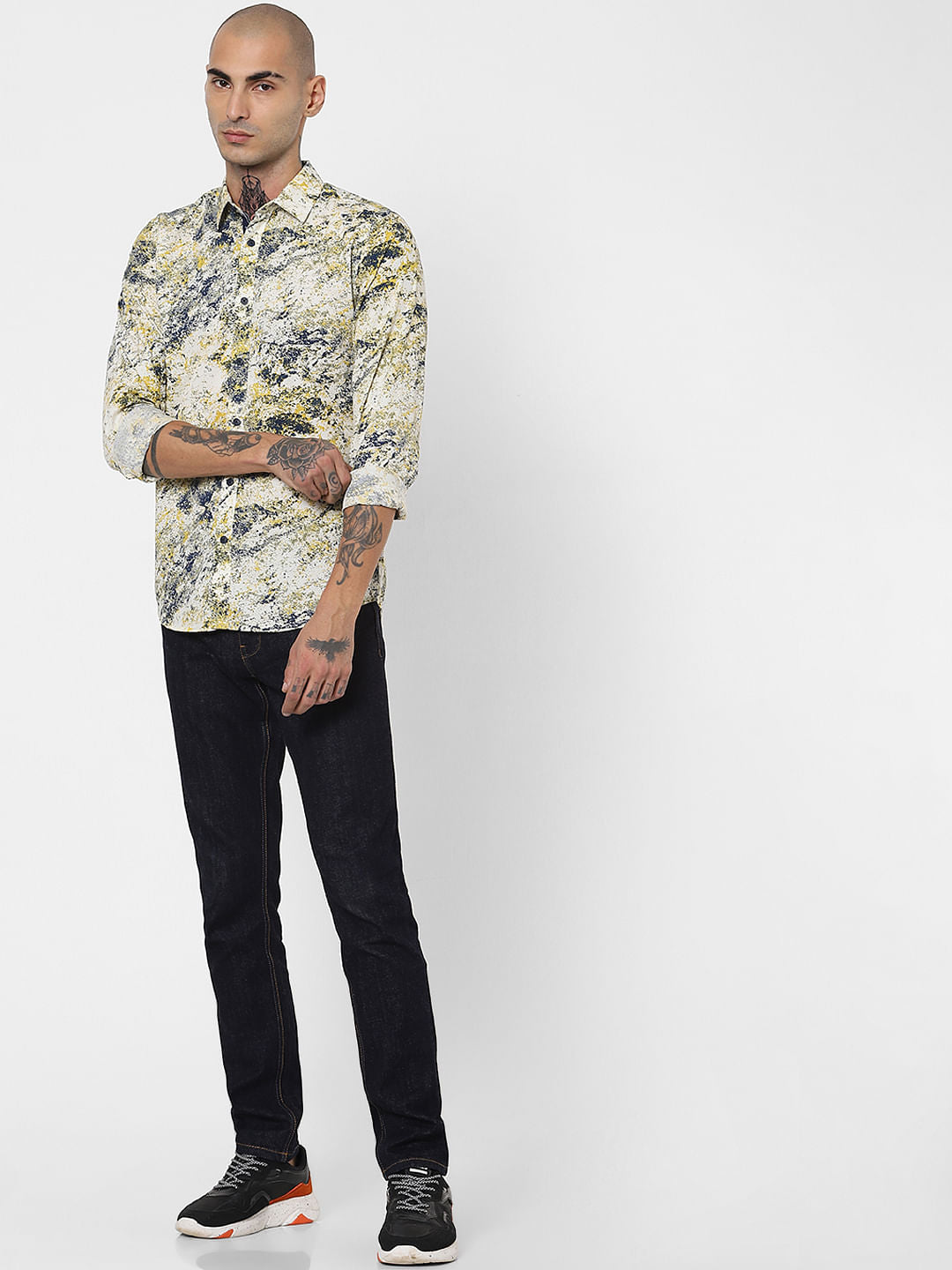 Yellow & Blue Abstract Print Full Sleeves Shirt