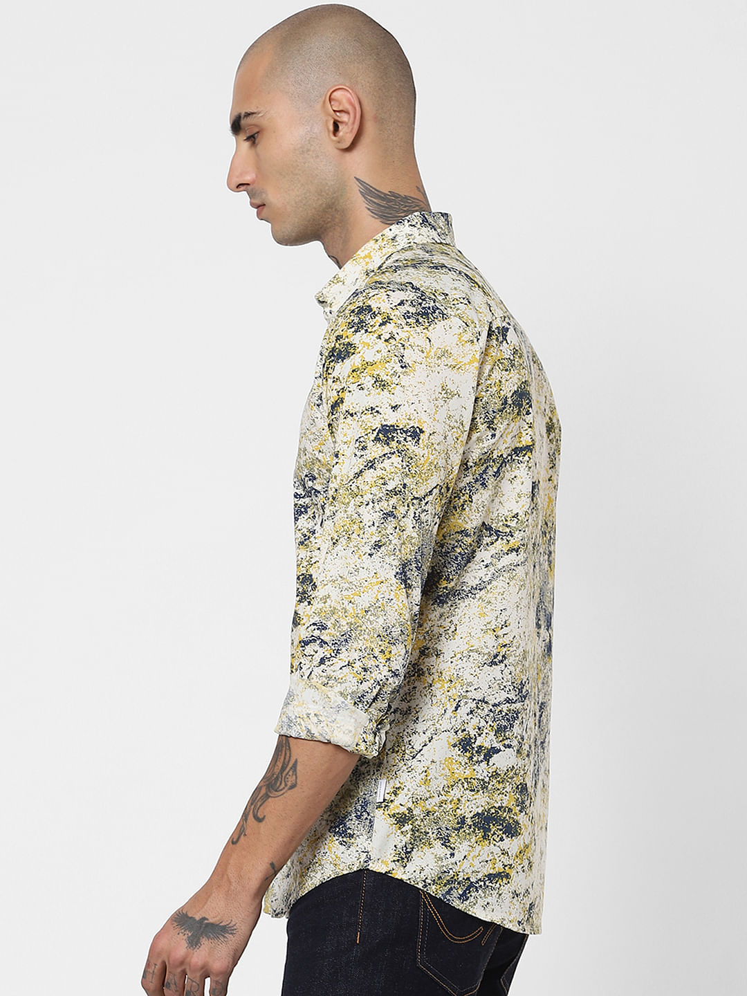 Yellow & Blue Abstract Print Full Sleeves Shirt