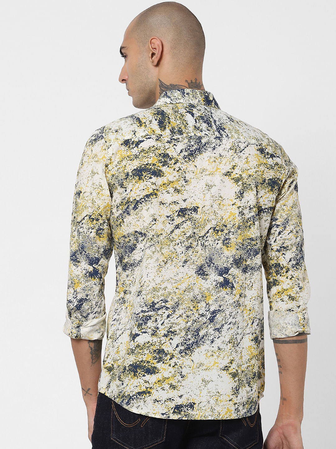 Yellow & Blue Abstract Print Full Sleeves Shirt