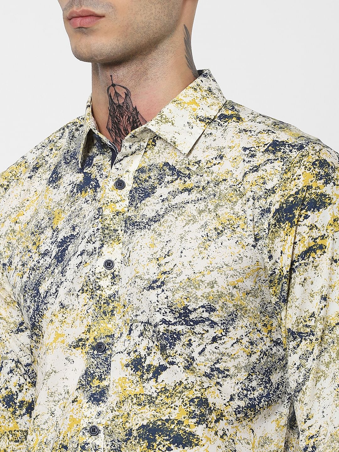 Yellow & Blue Abstract Print Full Sleeves Shirt
