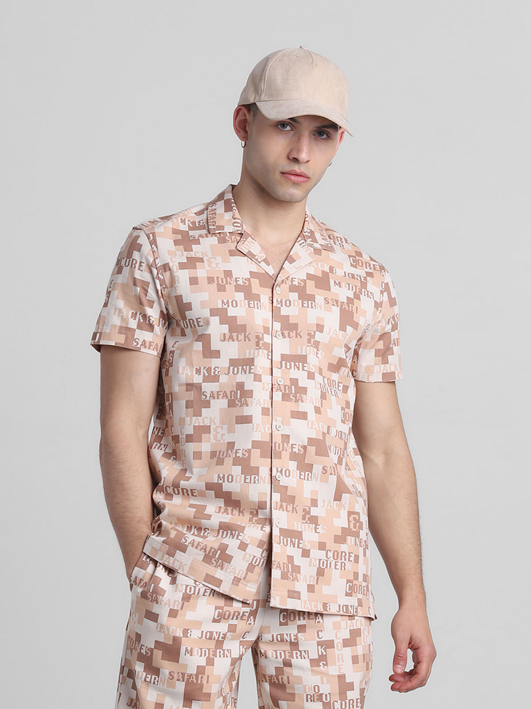 Brown Printed Co-ord Set Shirt