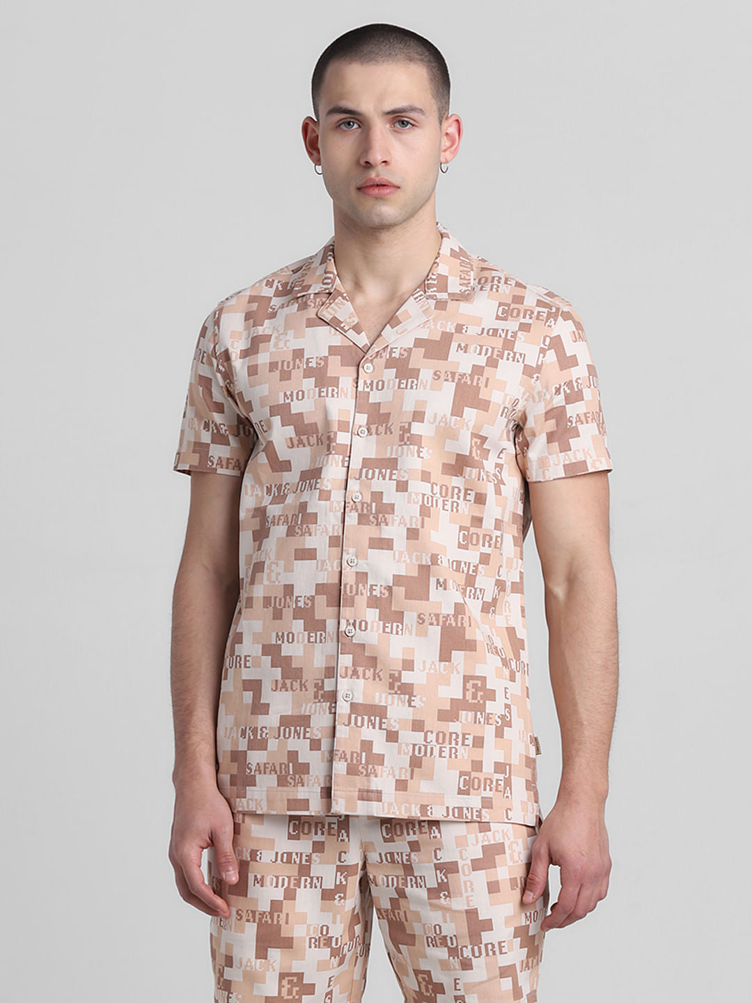 Brown Printed Co-ord Set Shirt