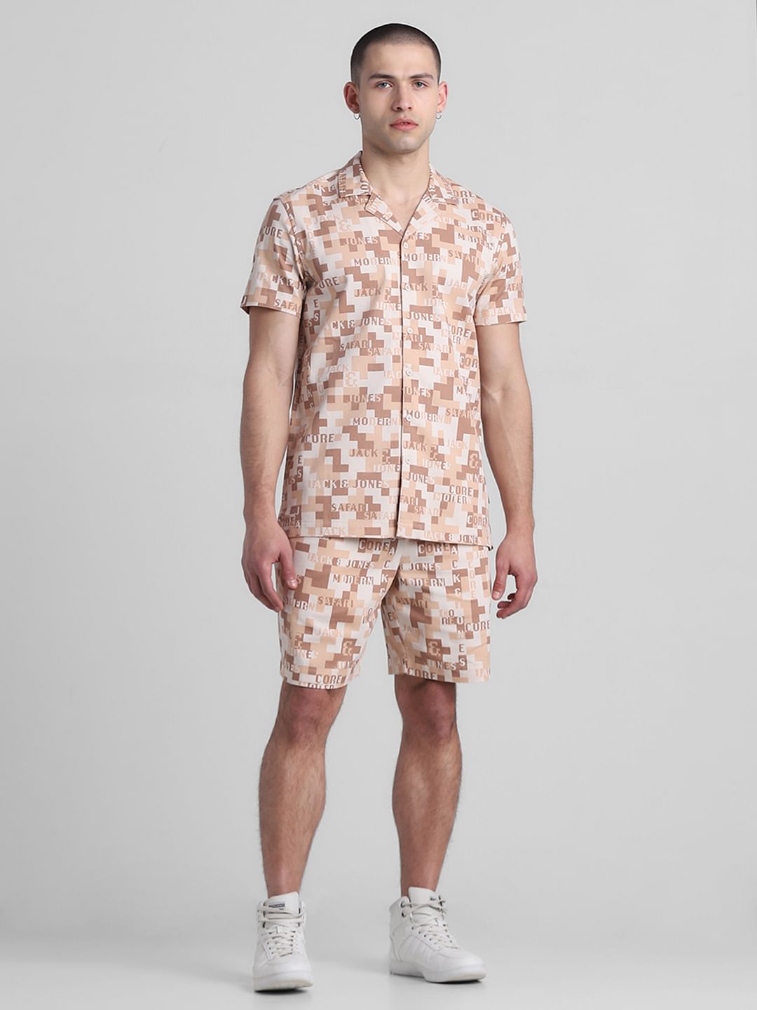 Brown Printed Co-ord Set Shirt