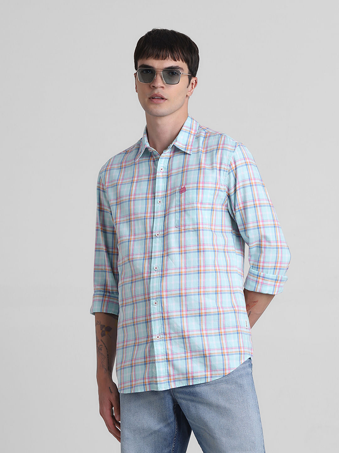 Light Blue Check Full Sleeves Shirt
