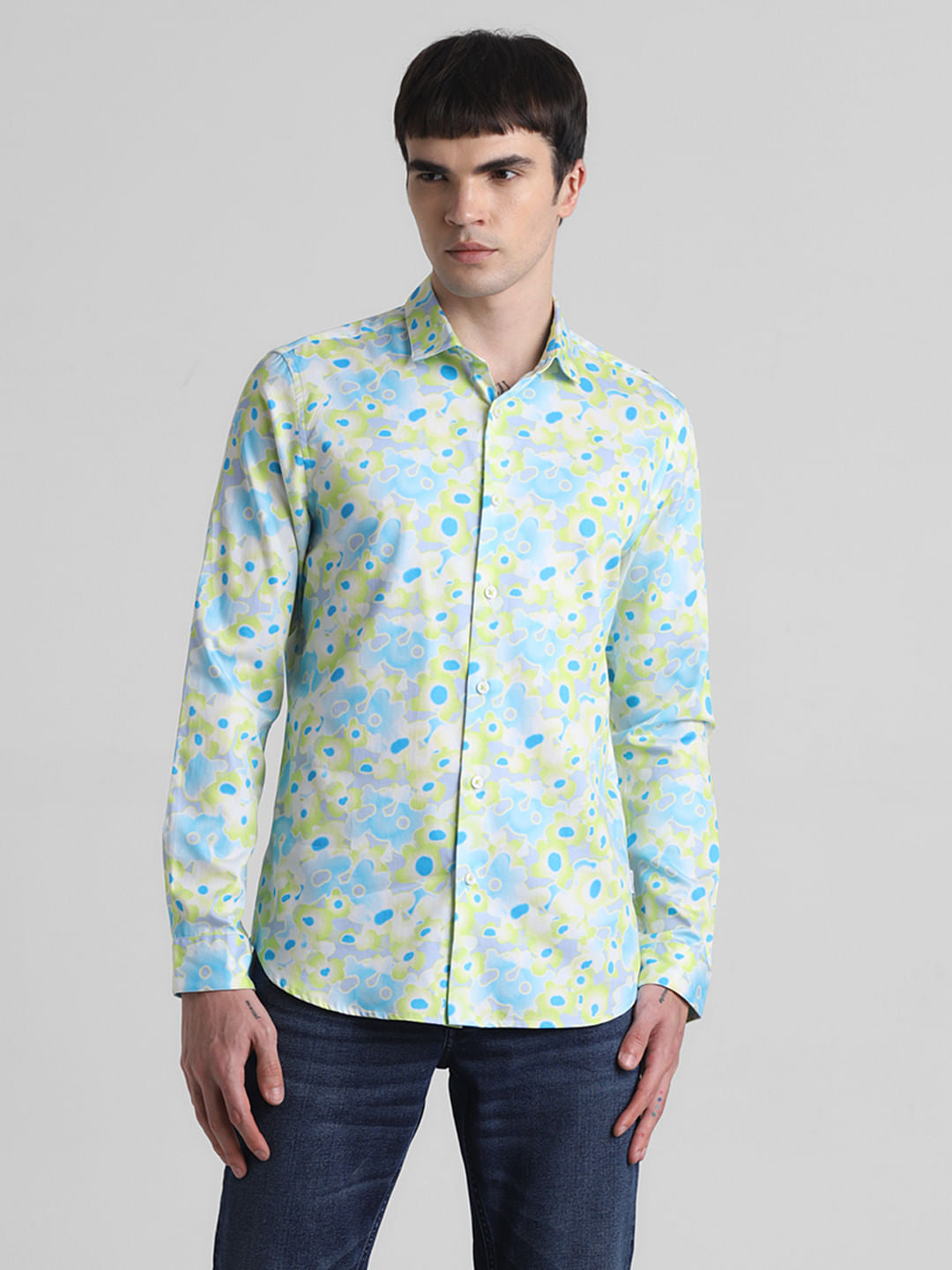 Green Floral Full Sleeves Shirt