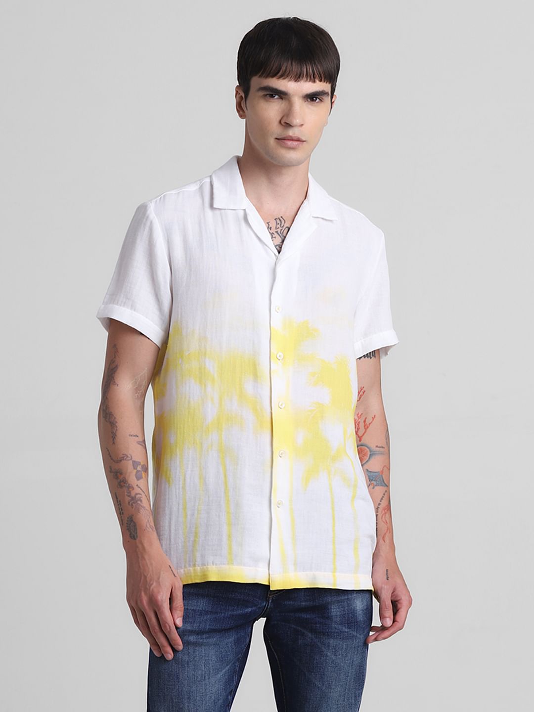 White Palm Tree Printed Shirt