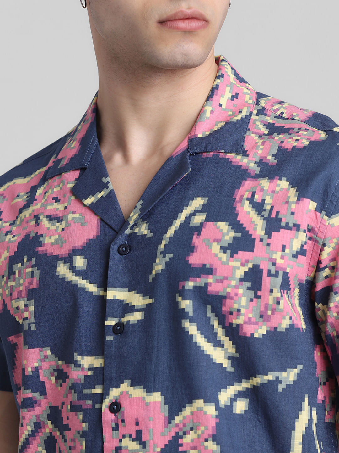 Blue Printed Short Sleeves Shirt