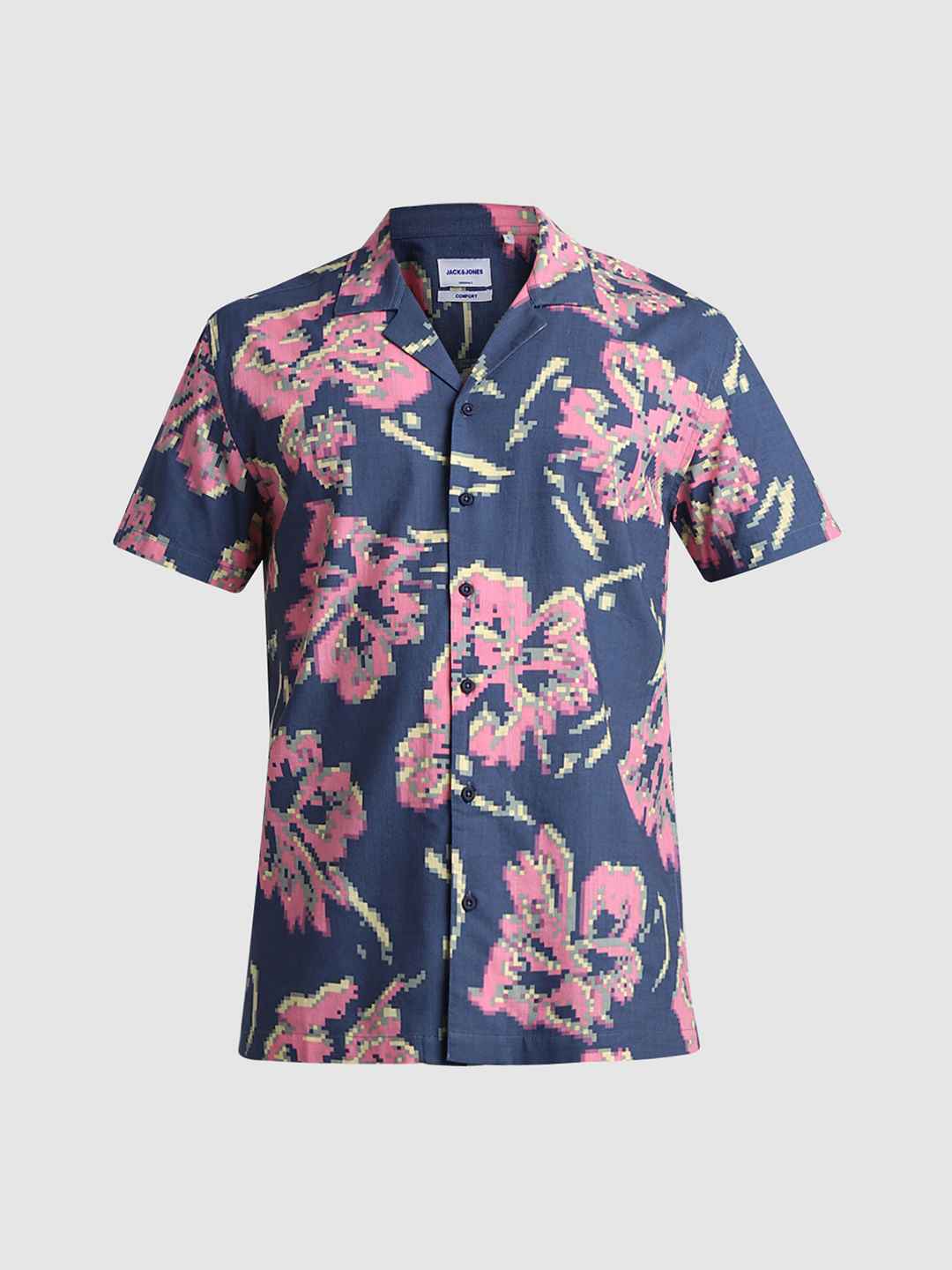 Blue Printed Short Sleeves Shirt