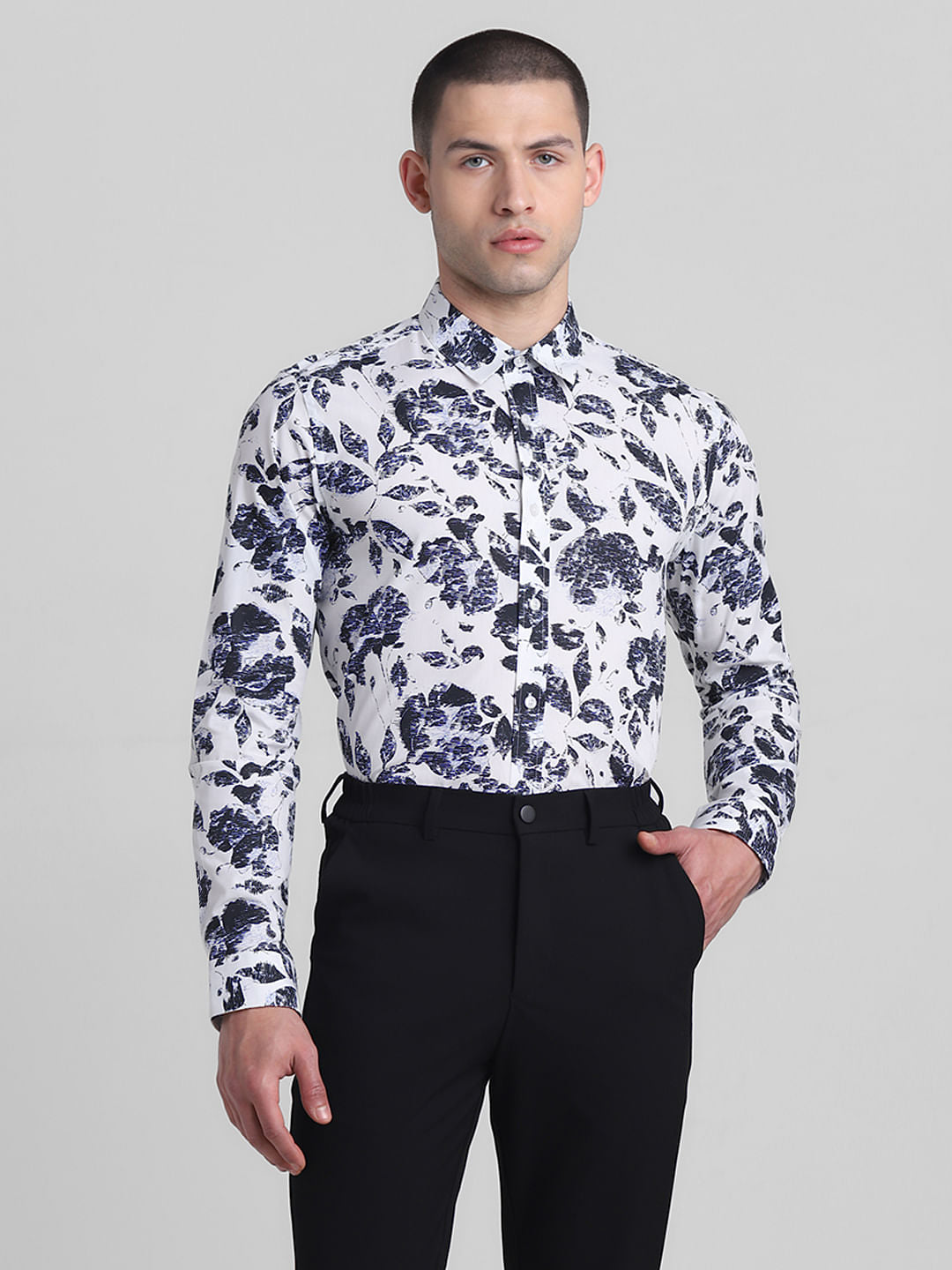 White Printed Full Sleeves Shirt