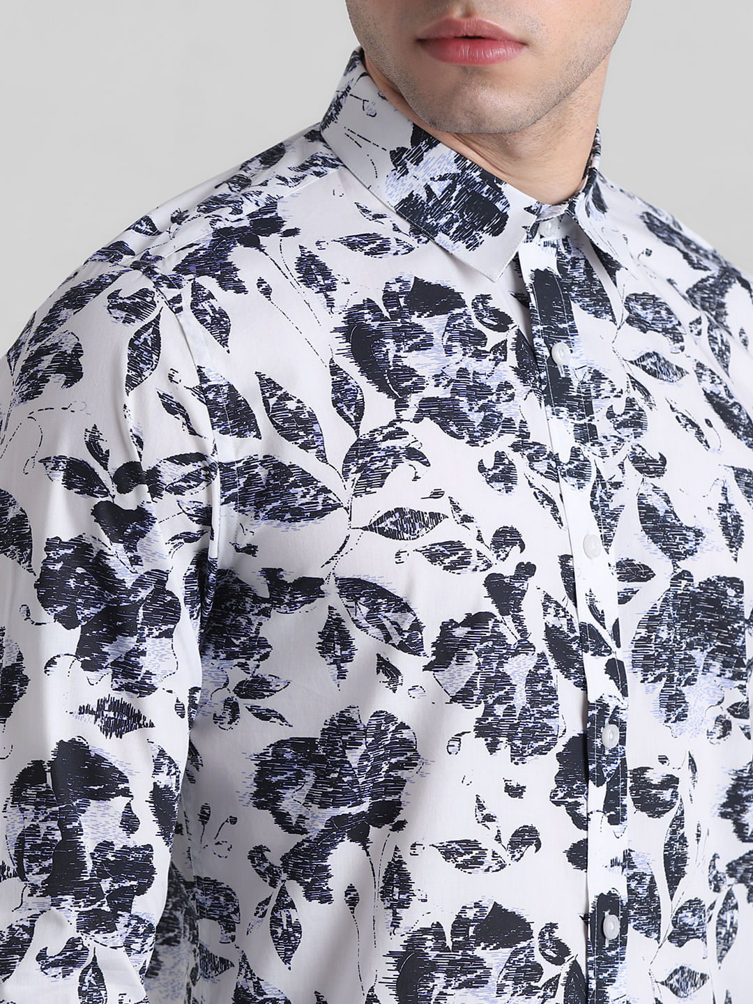 White Printed Full Sleeves Shirt