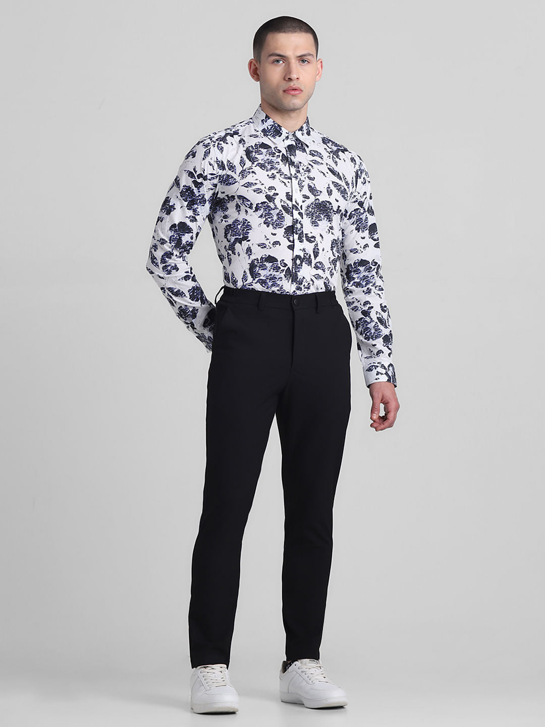 White Printed Full Sleeves Shirt