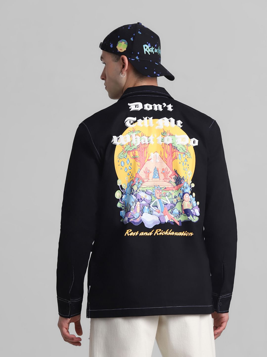 RICK & MORTY Black Printed Full Sleeves Shirt - S