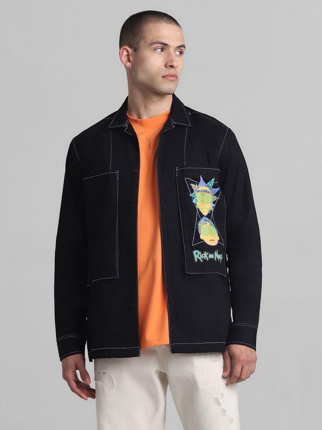 RICK & MORTY Black Printed Full Sleeves Shirt