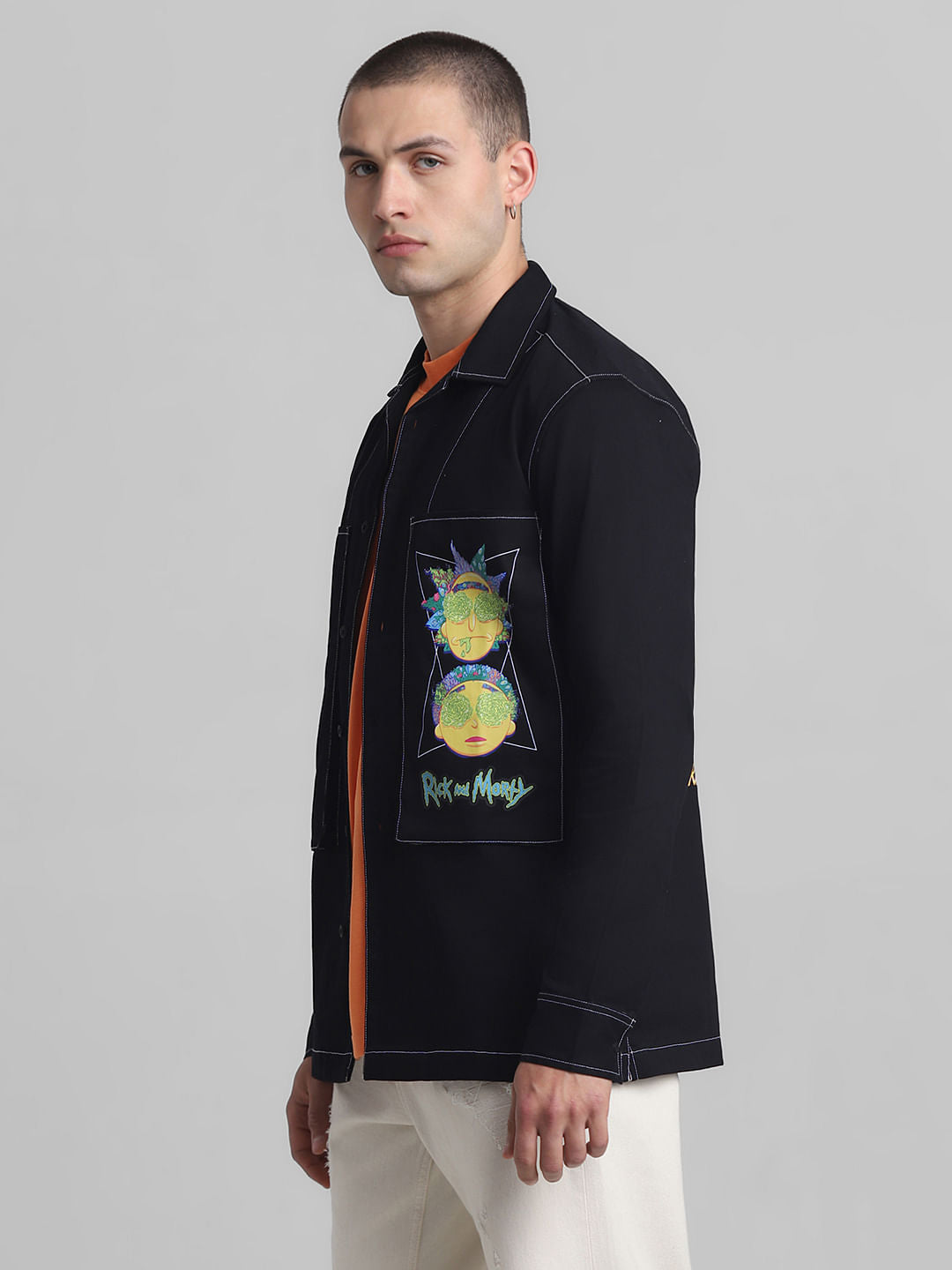 RICK & MORTY Black Printed Full Sleeves Shirt