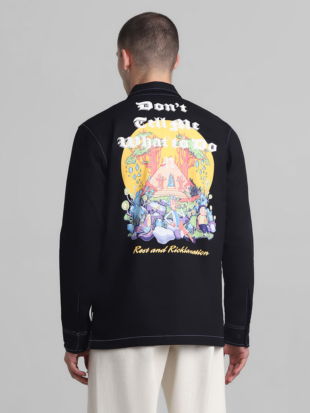 RICK & MORTY Black Printed Full Sleeves Shirt