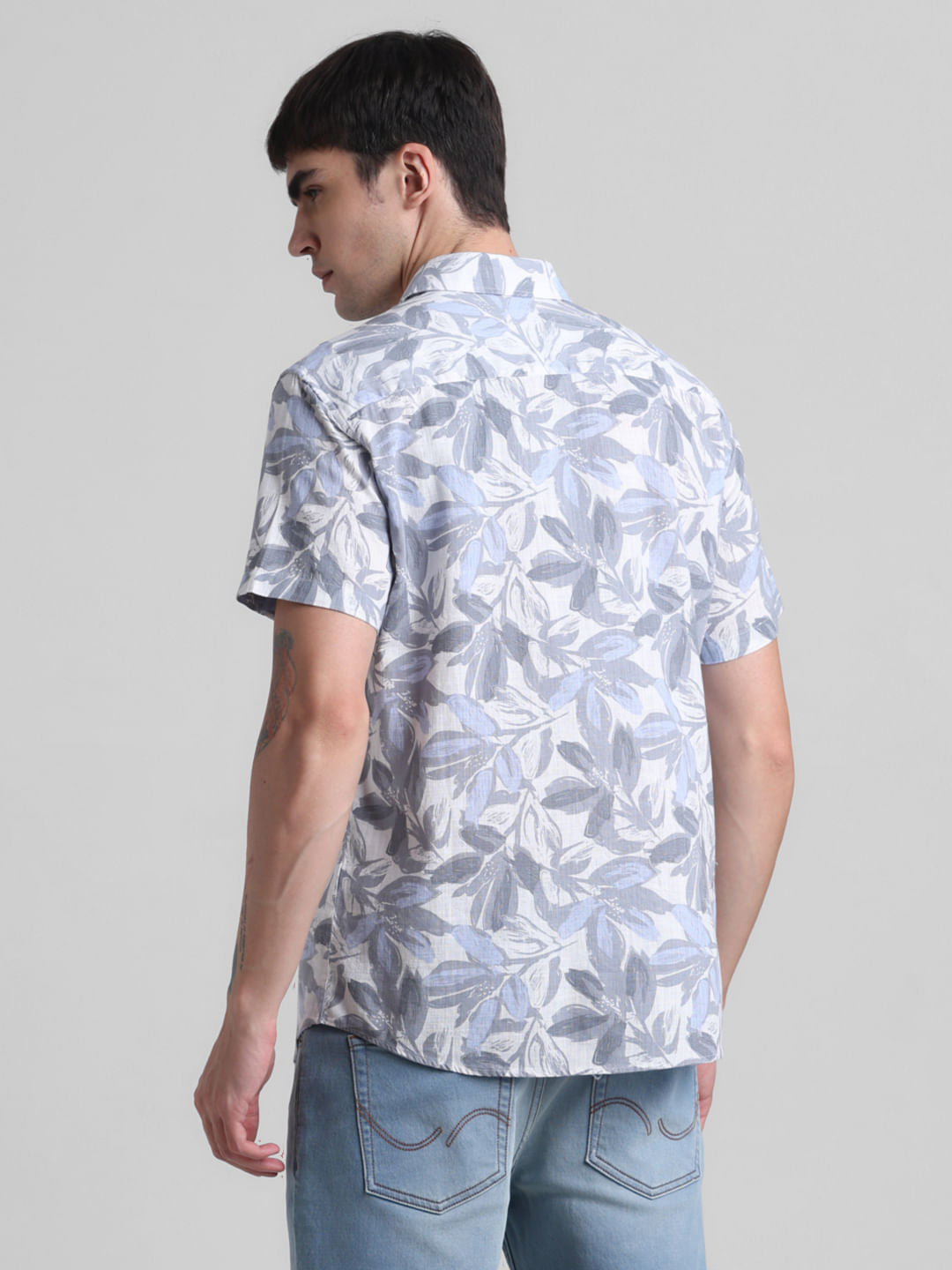 Grey Floral Short Sleeves Shirt