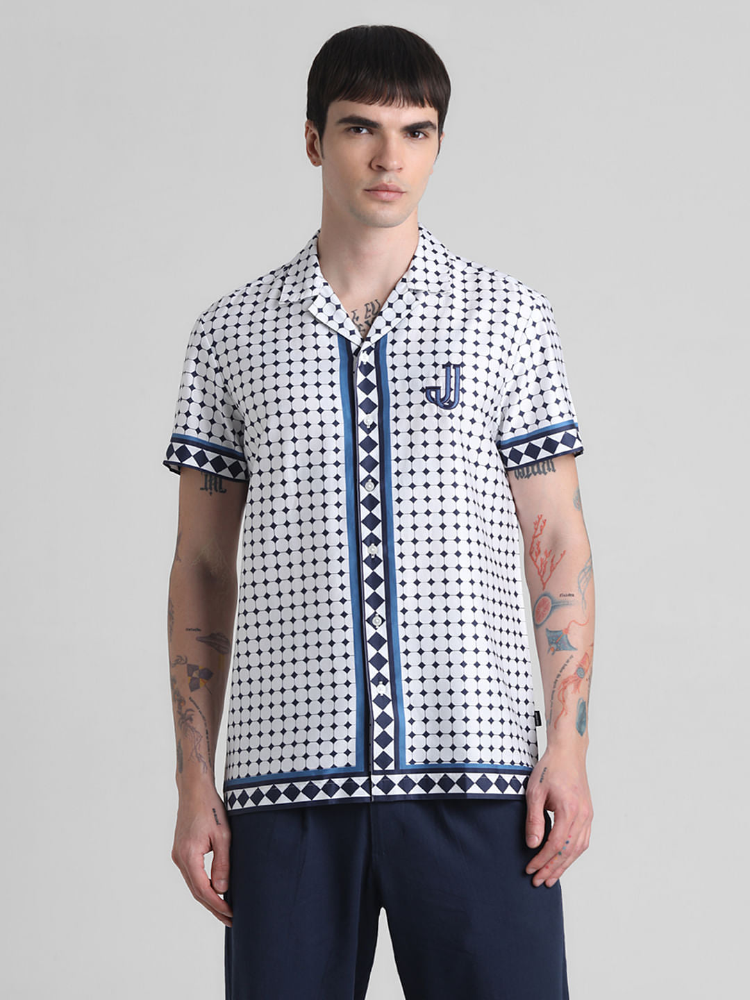 White Printed Short Sleeves Shirt