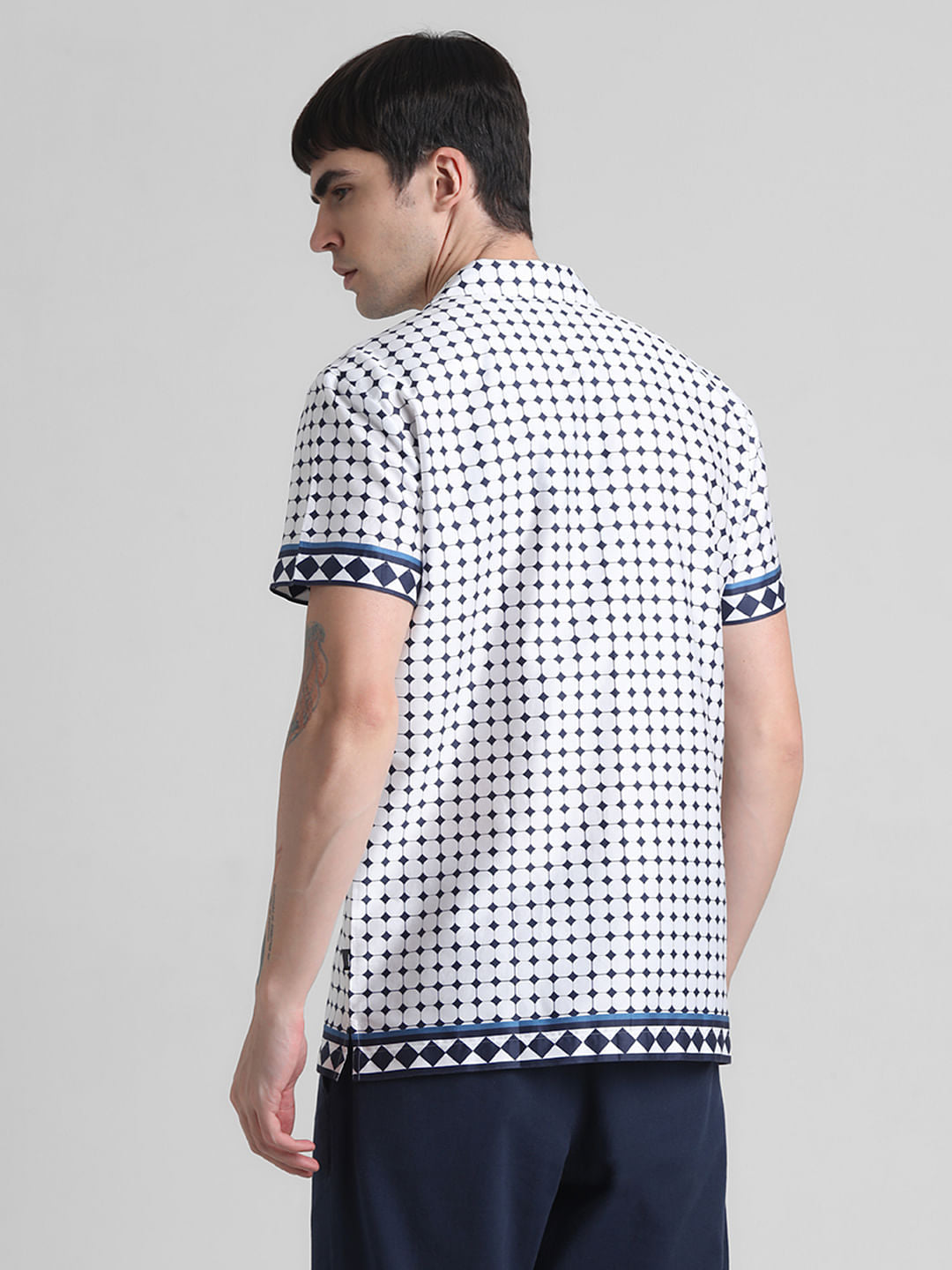 White Printed Short Sleeves Shirt