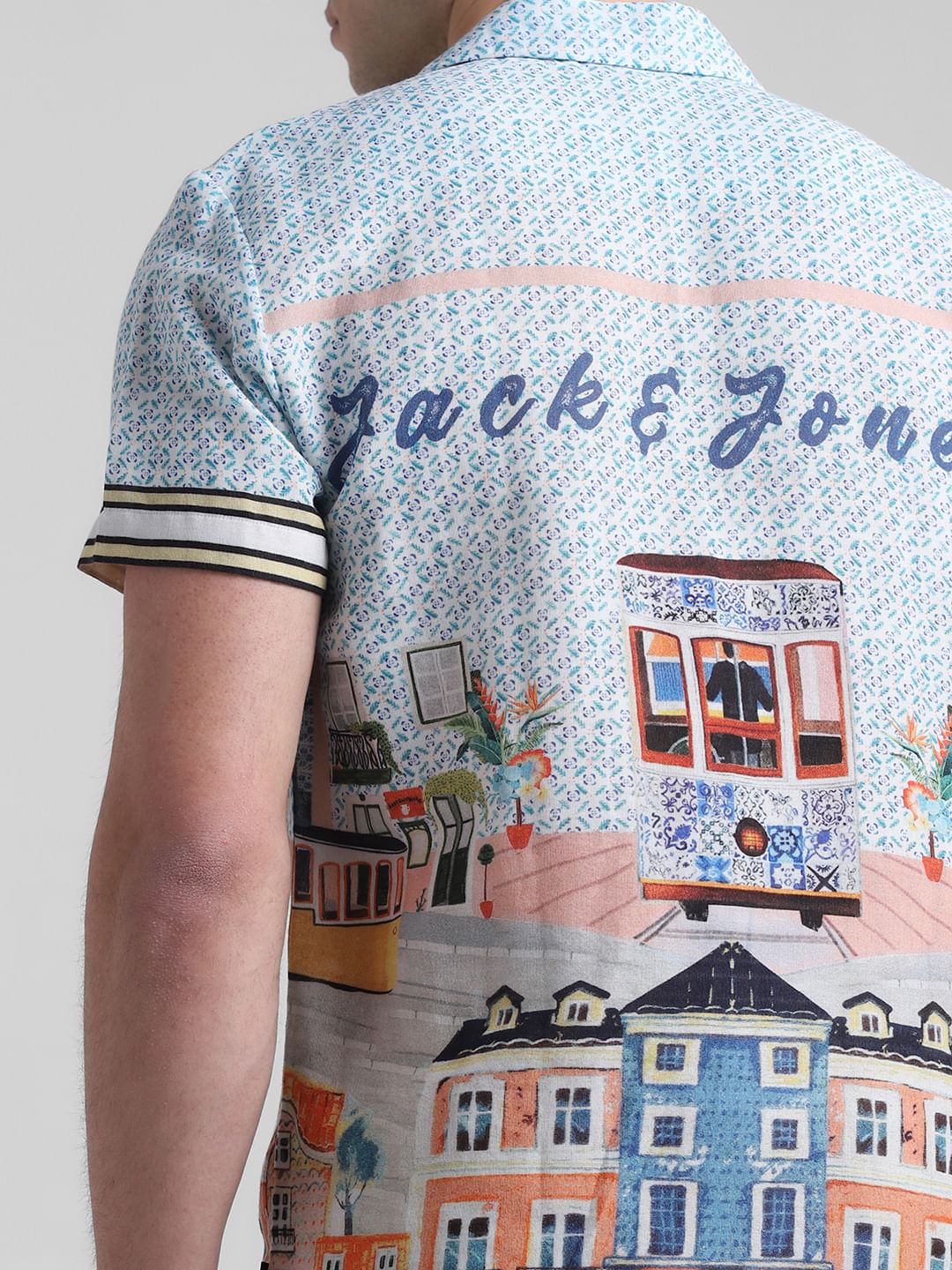 Blue Printed Short Sleeves Shirt