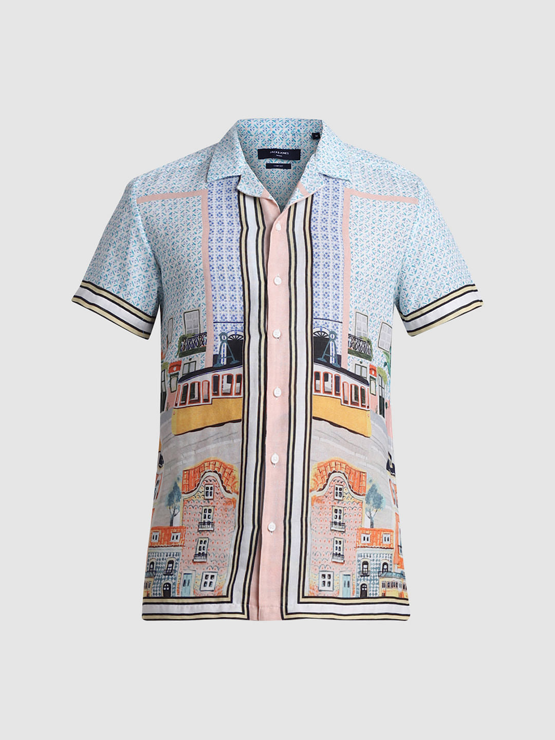 Blue Printed Short Sleeves Shirt