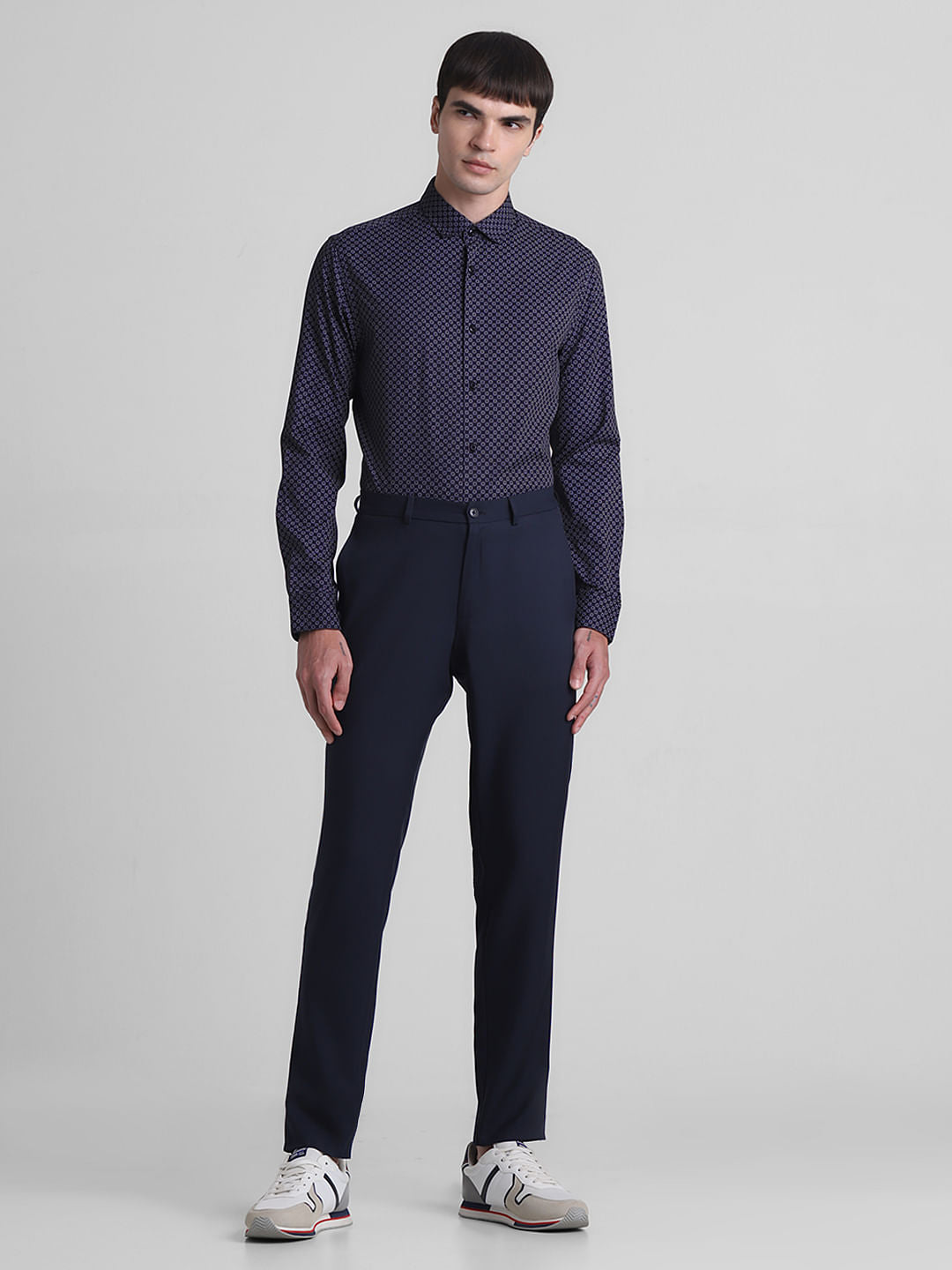 Navy Blue Printed Full Sleeves Shirt