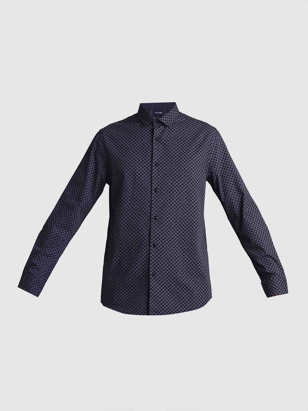 Navy Blue Printed Full Sleeves Shirt