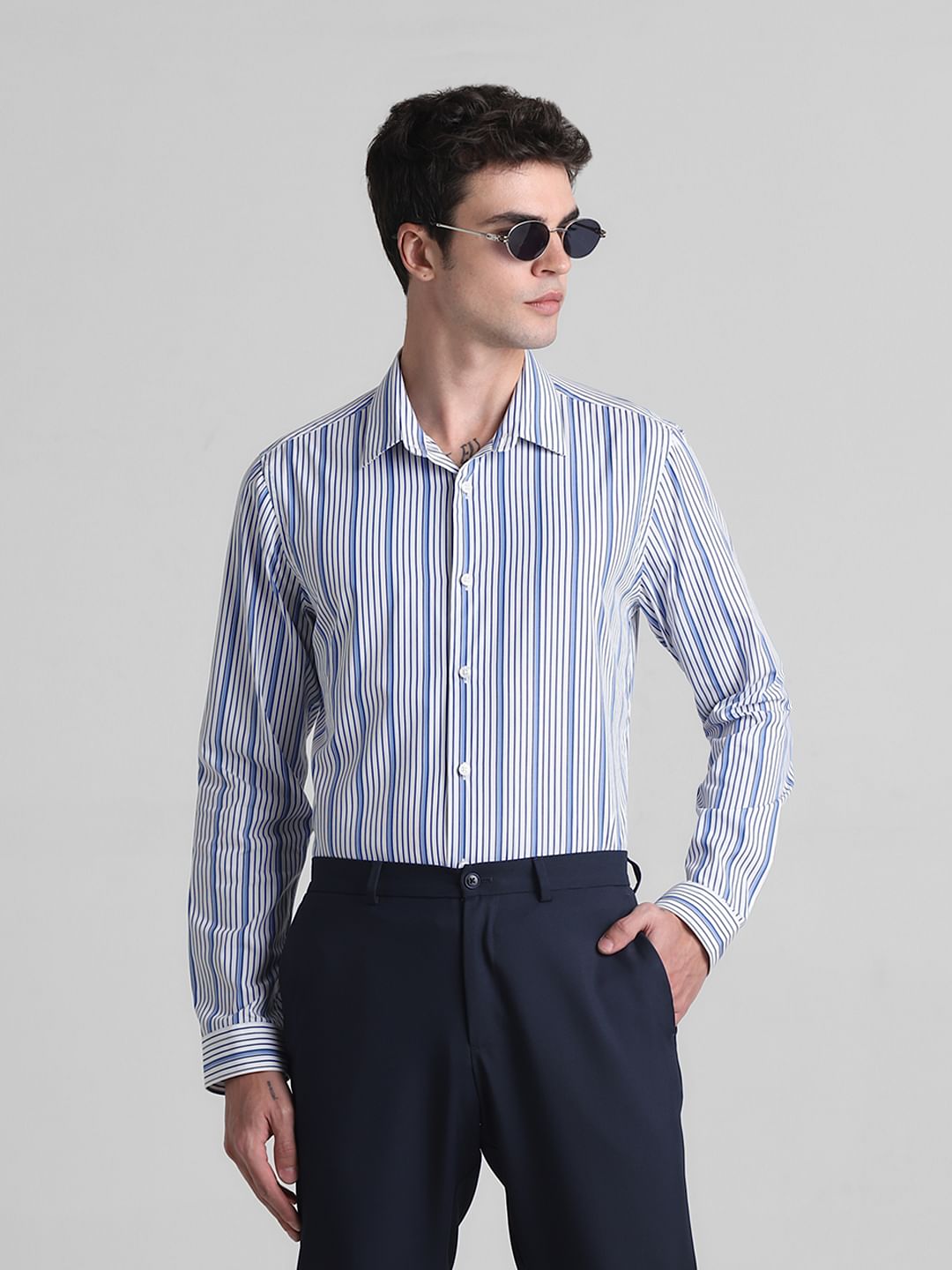 White Striped Full Sleeves Shirt - S