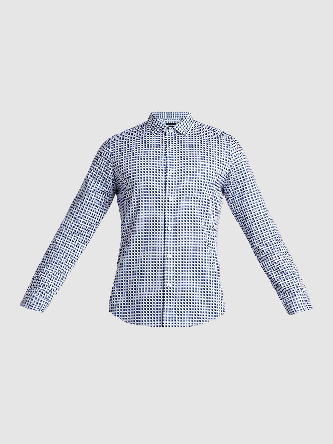 White & Blue Printed Dobby Shirt