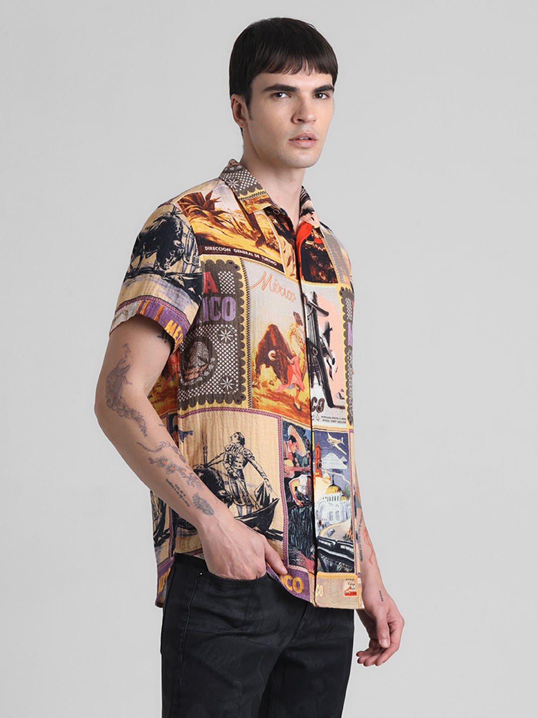 Orange Mexico Collage Print Shirt