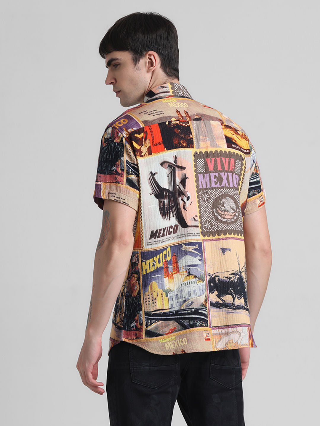 Orange Mexico Collage Print Shirt