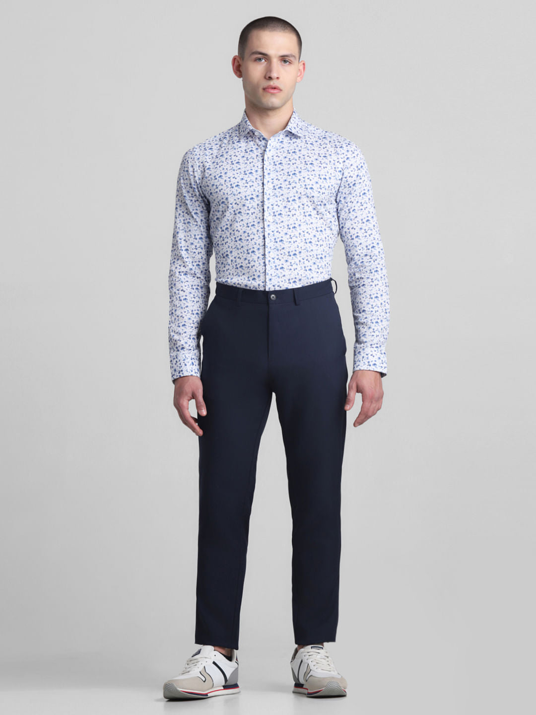 White Floral Print Full Sleeves Shirt