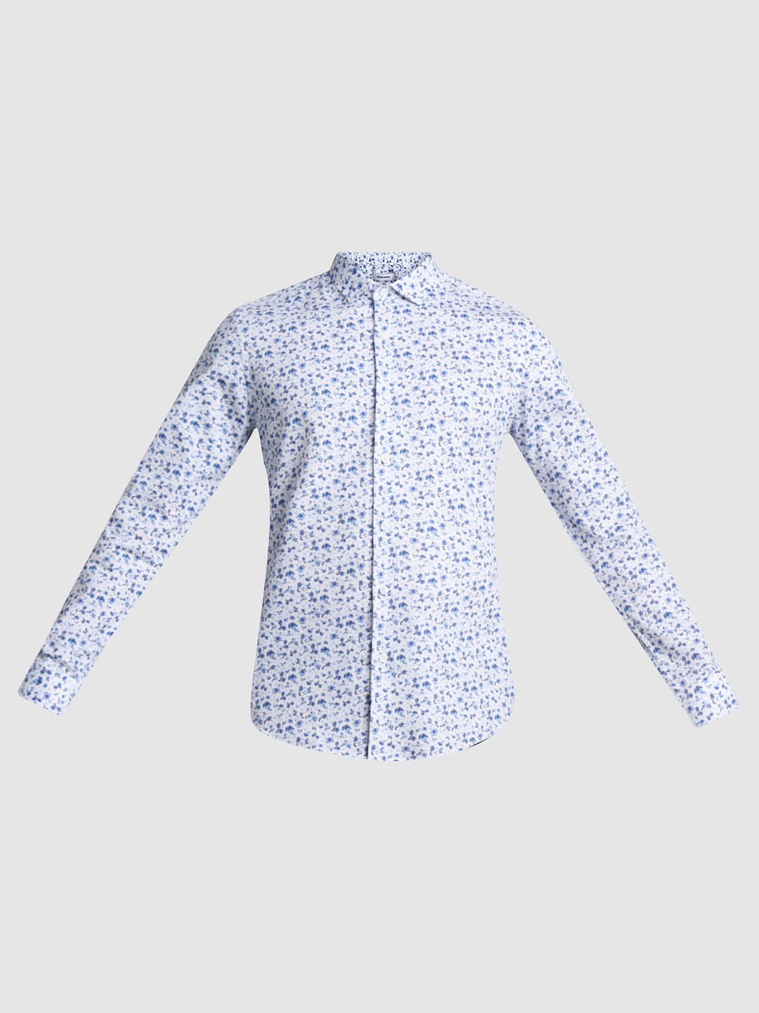 White Floral Print Full Sleeves Shirt