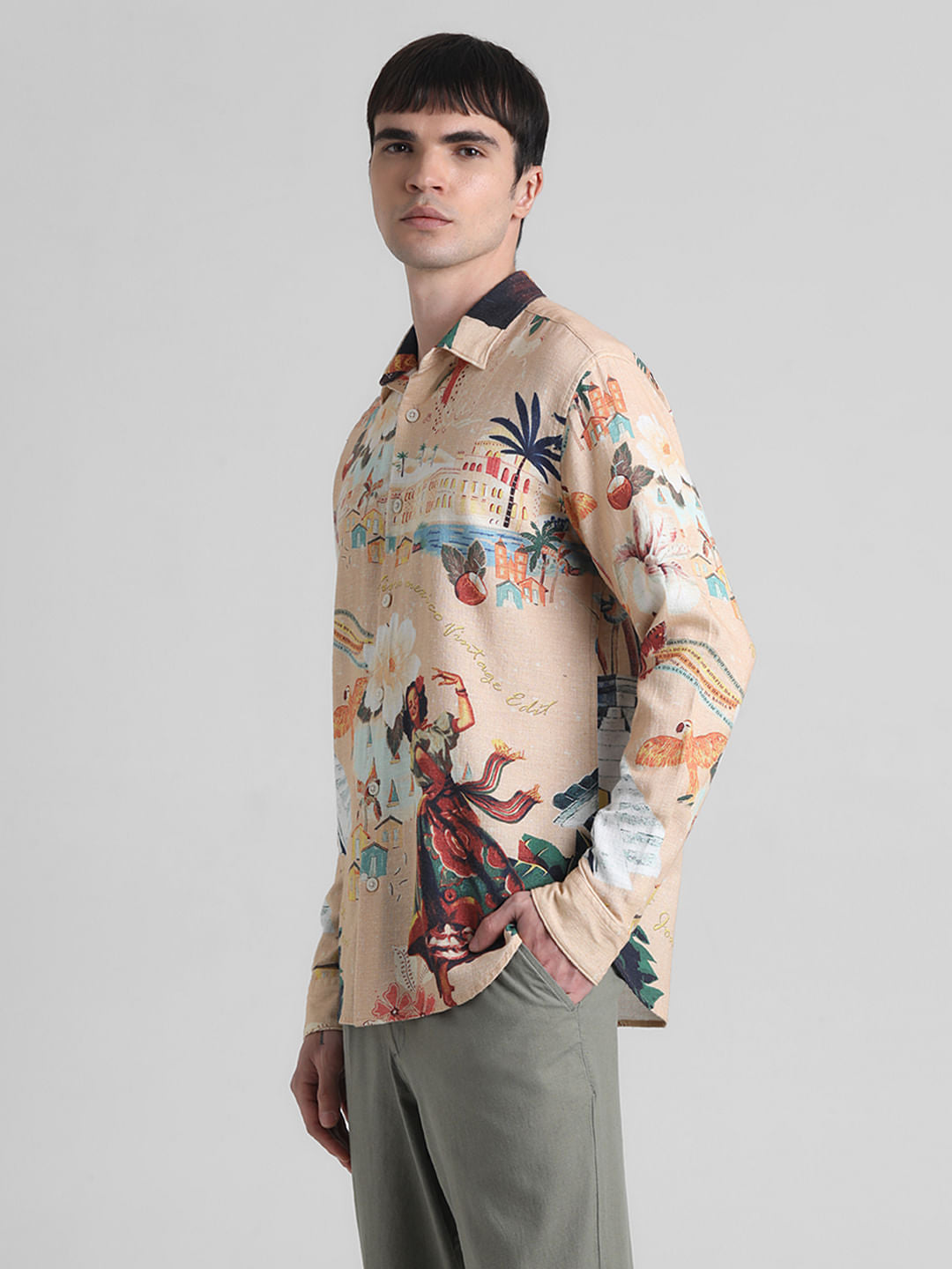 Peach Printed Full Sleeves Shirt