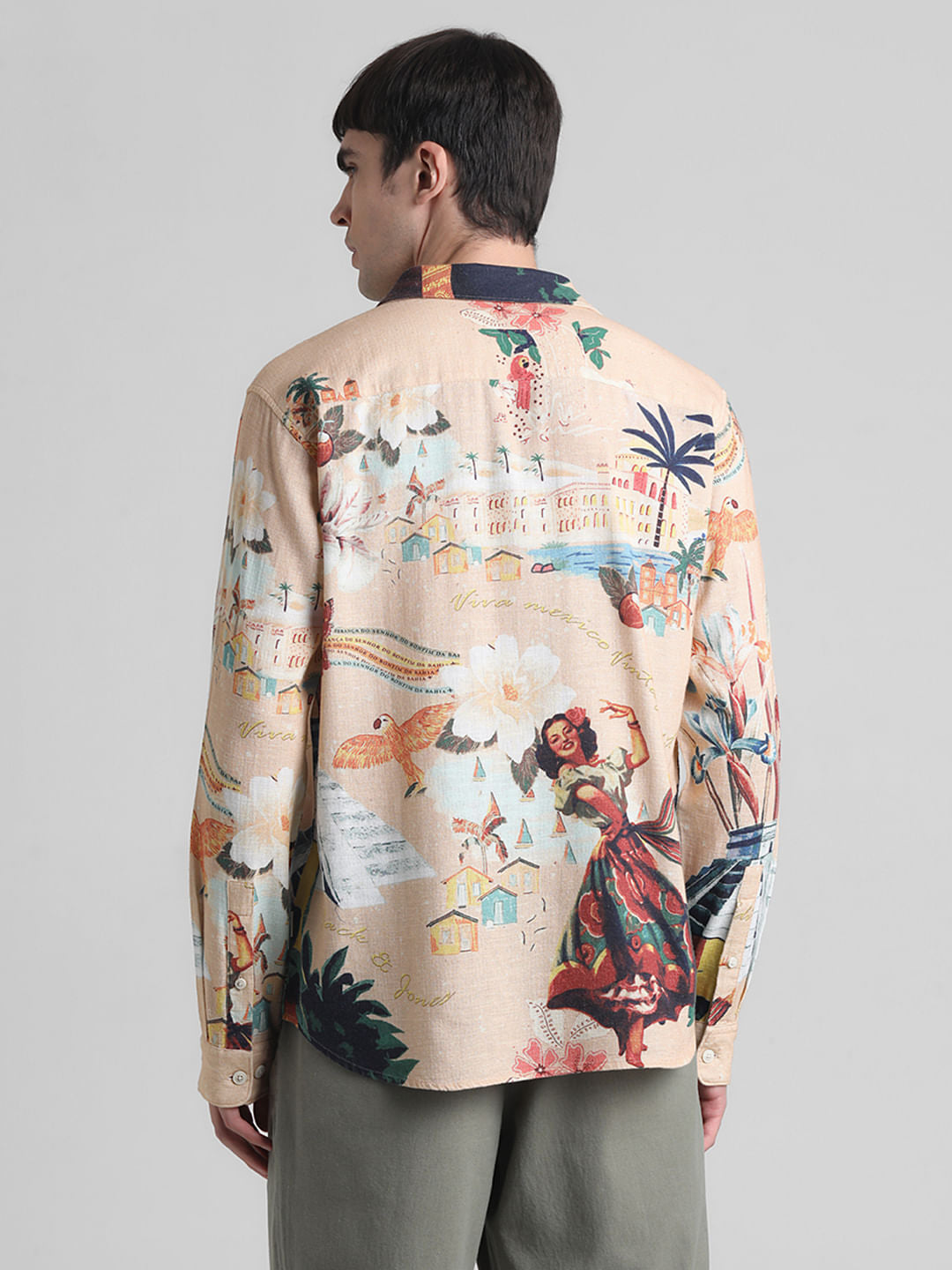 Peach Printed Full Sleeves Shirt