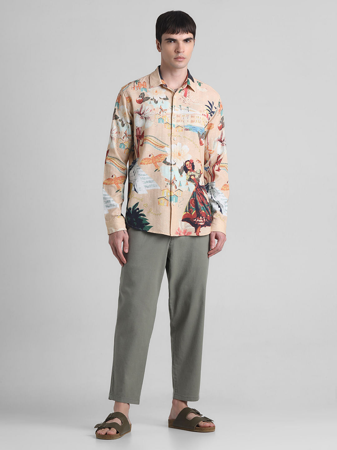 Peach Printed Full Sleeves Shirt