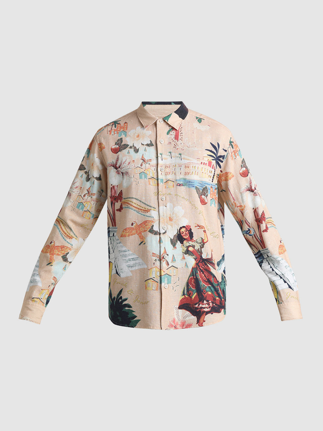 Peach Printed Full Sleeves Shirt