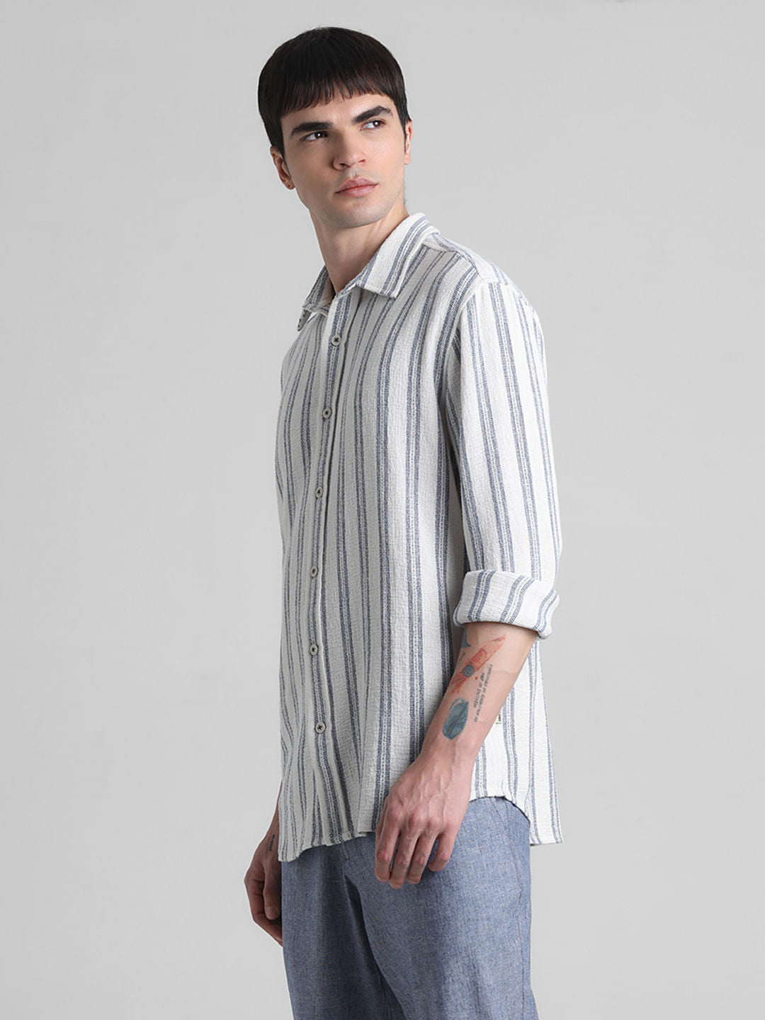 White Striped Dobby Full Sleeves Shirt