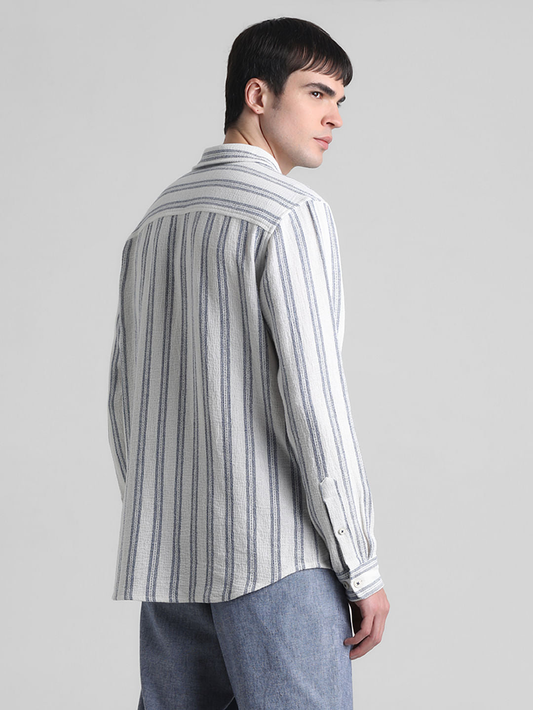 White Striped Dobby Full Sleeves Shirt