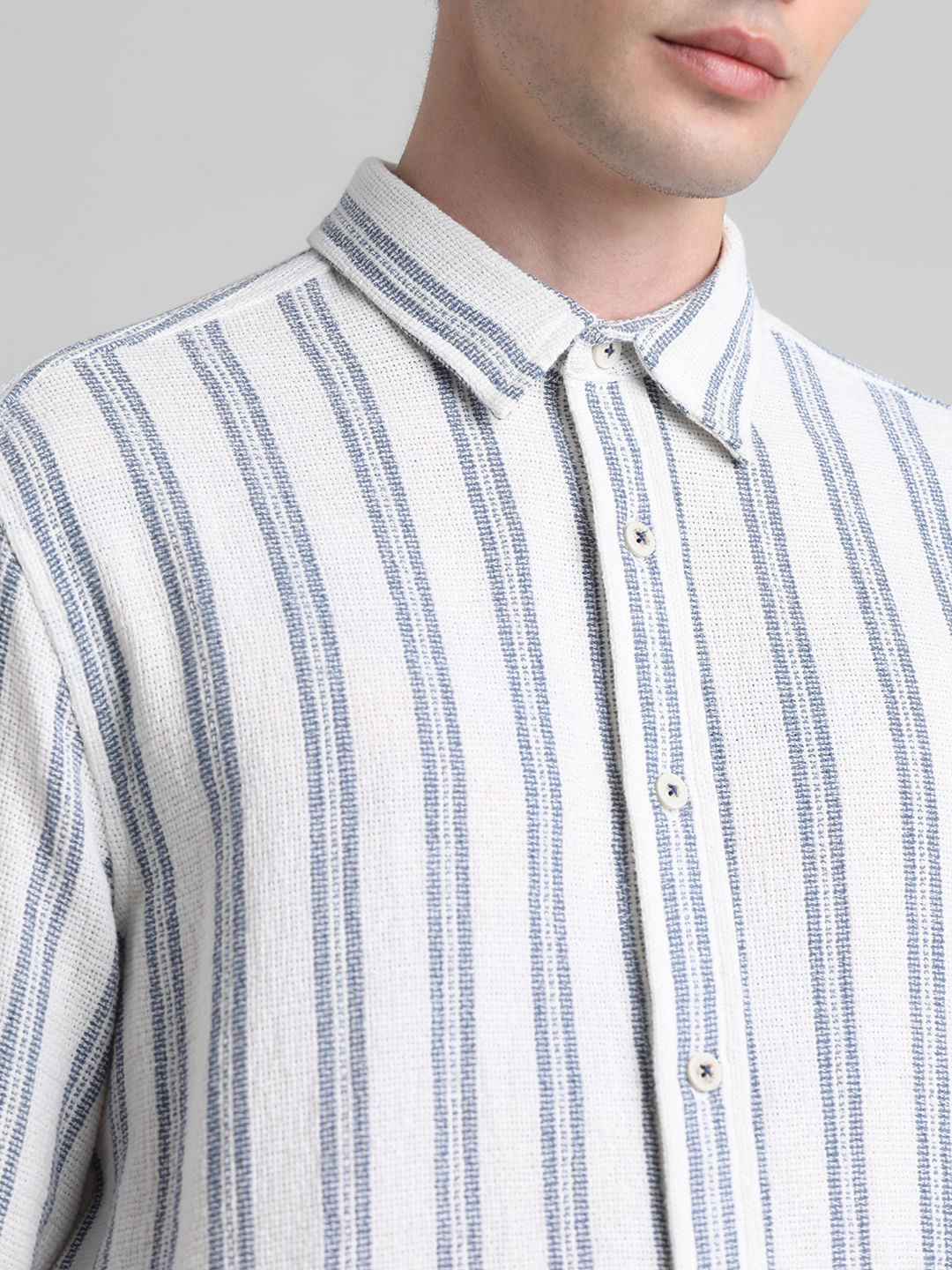 White Striped Dobby Full Sleeves Shirt