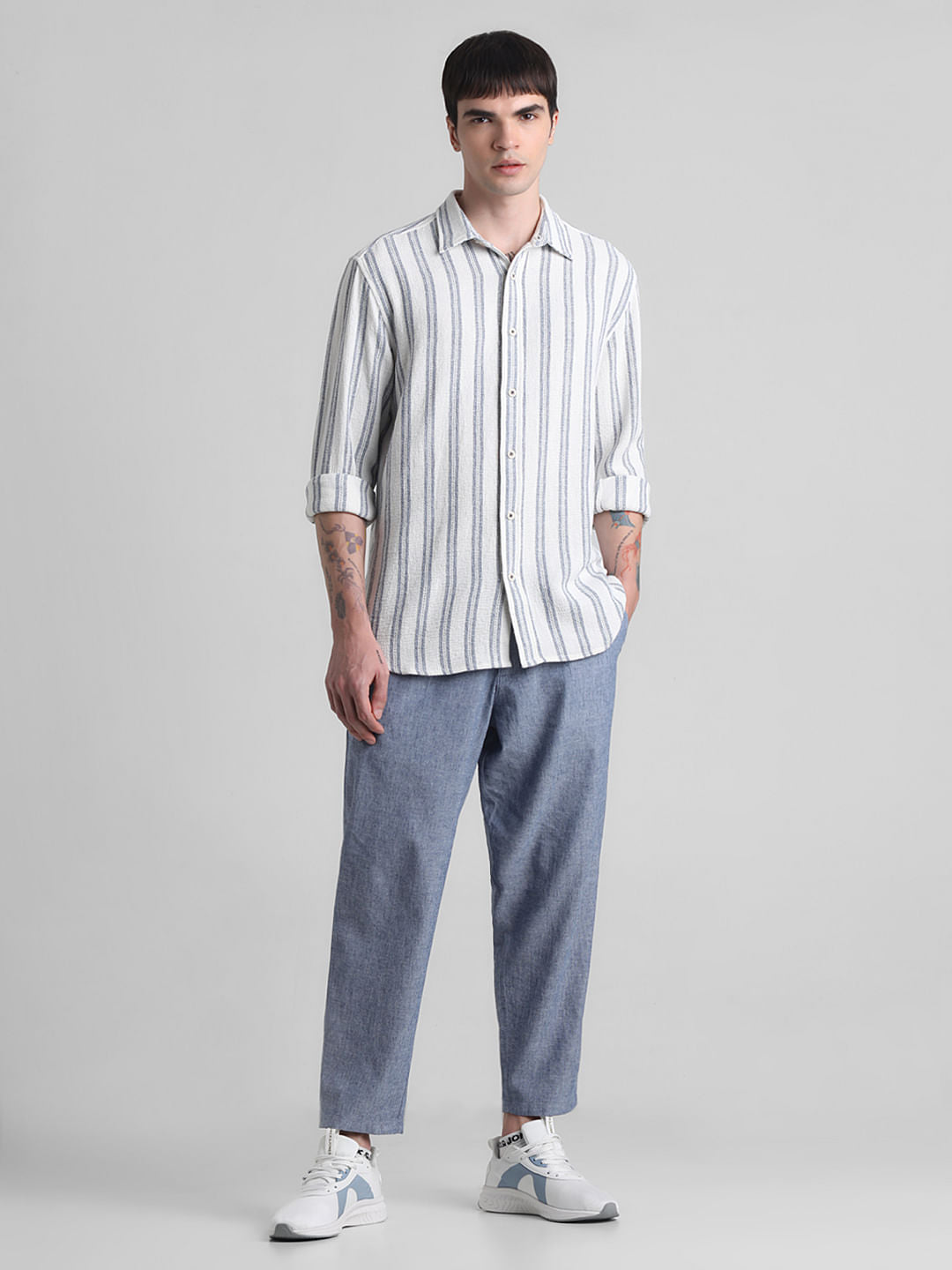 White Striped Dobby Full Sleeves Shirt