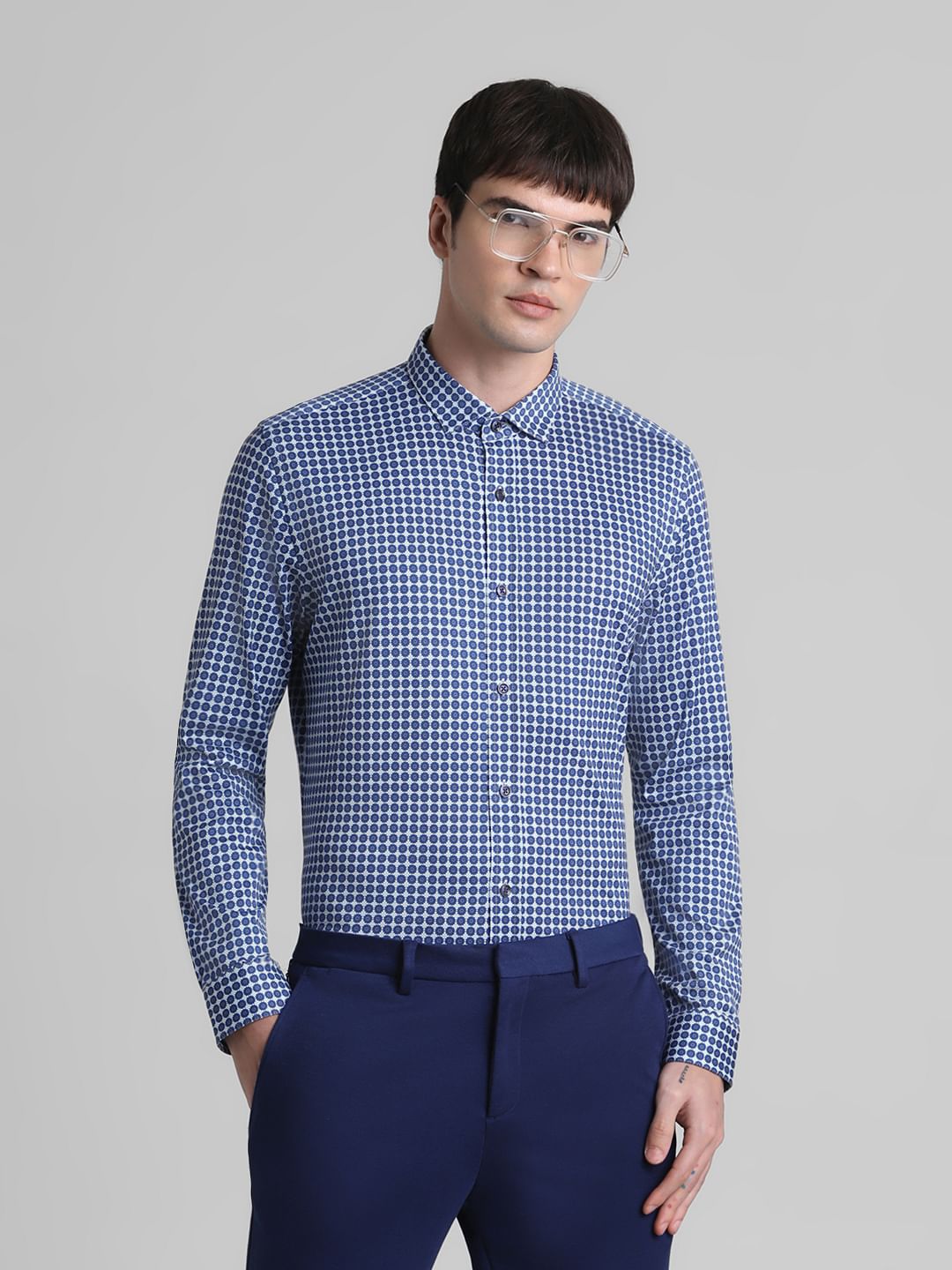 Blue Printed Knit Shirt - S